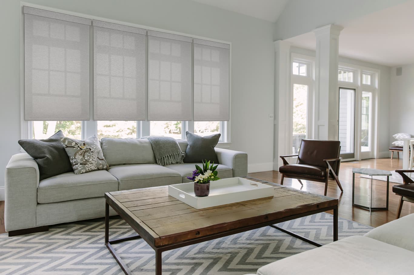 Luminette Privacy Sheers voyant living room Portfolio Designer Roller Shades