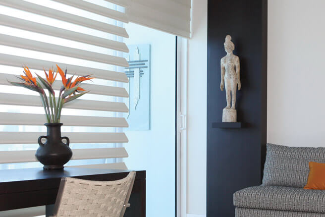 Pirouette window shadings in a sitting room