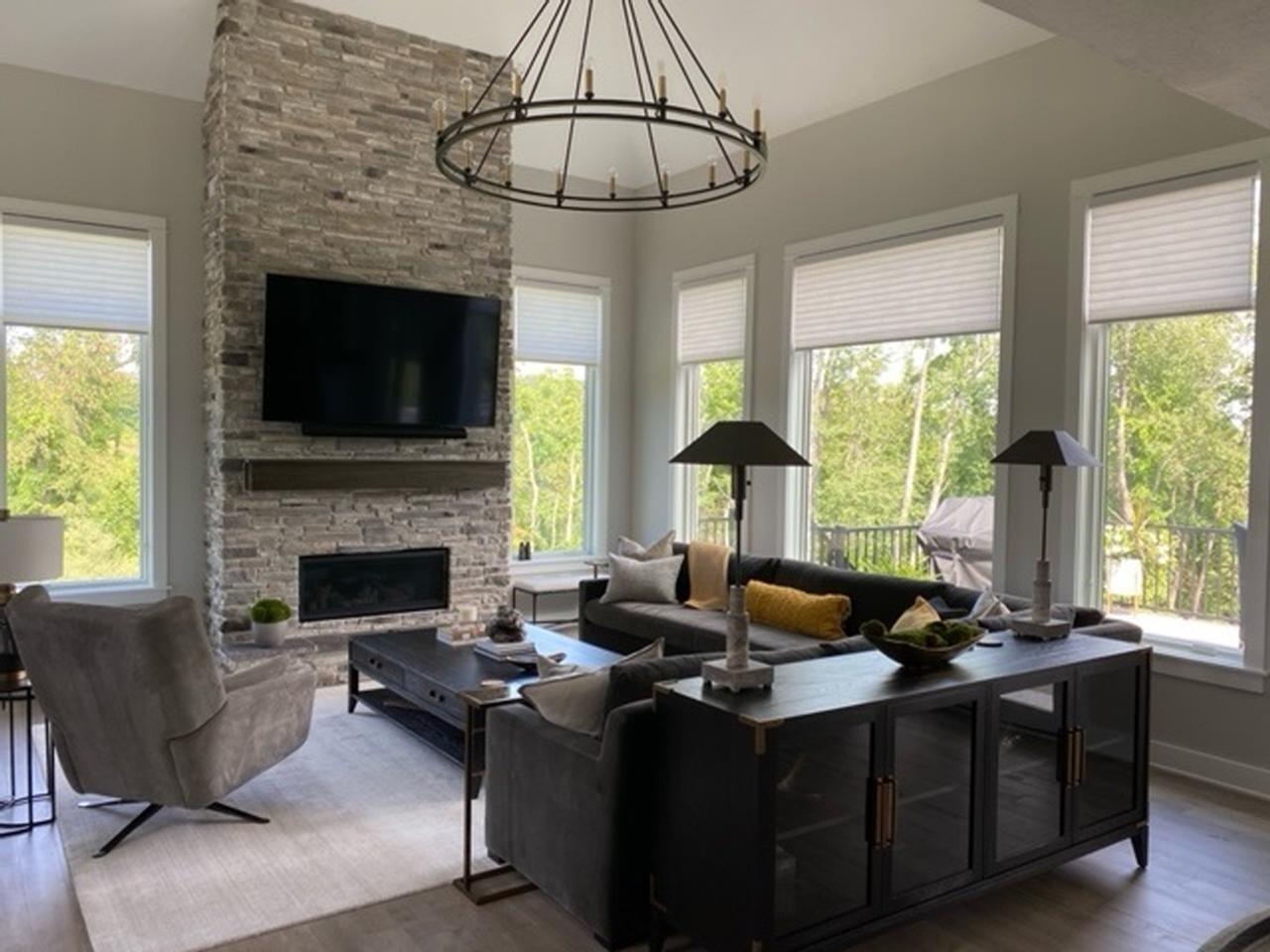 Hunter Douglas honeycomb shades in living room