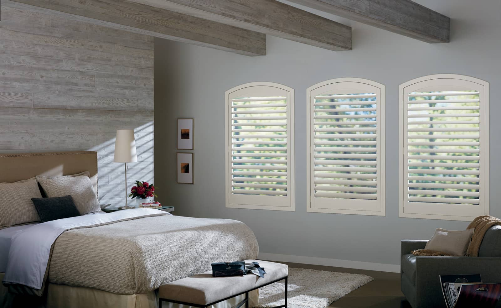 NewStyle Hybrid Shutters - Standard Hinged HT Arch Top Bedroom NewStyle® Hybrid Shutters