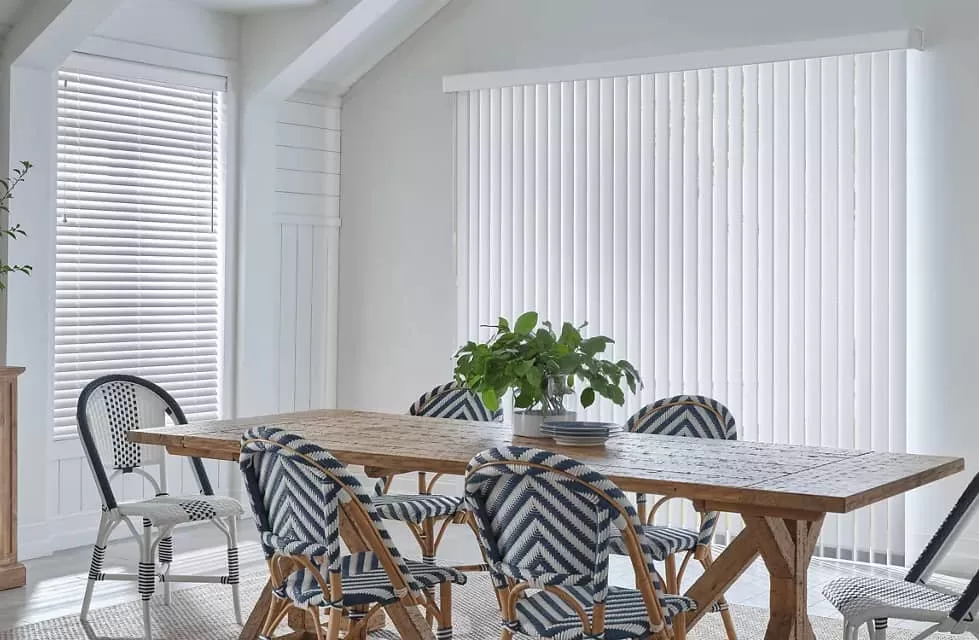 Vertical Solutions vertical blinds in a dining room